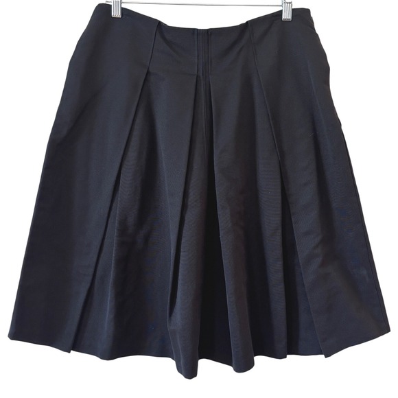 St. John Collection Black Cotton Silk Pleated A-Line Skirt Size 12 Midi